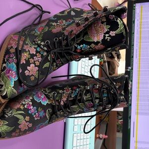 Floral Lace-Up Women's Boots Beautiful and Rare- never worn